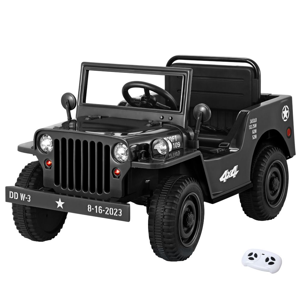 Kids Electric Ride On Car Jeep Military Off Road Toy Cars Remote 12V Black