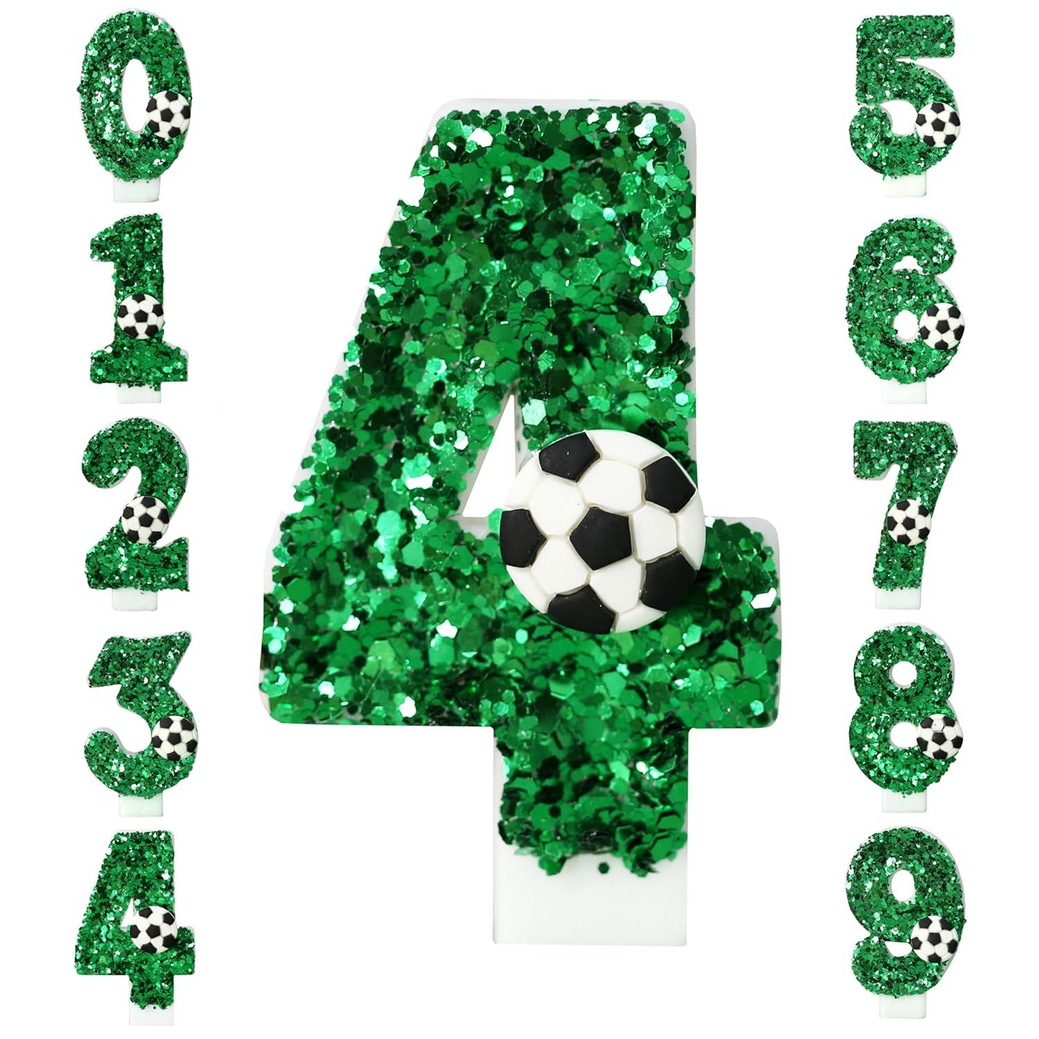 Glitter Green Soccer Number Candle (Number-4)
