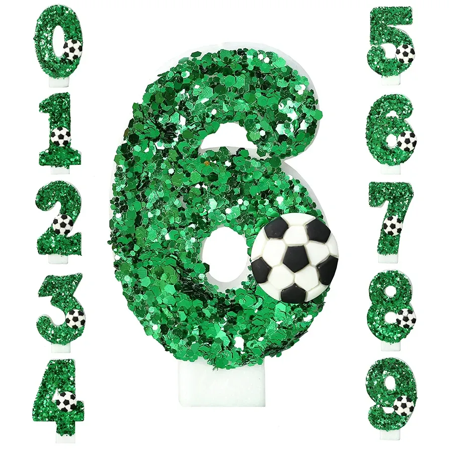 Glitter Green Soccer Number Candle (Number-6)
