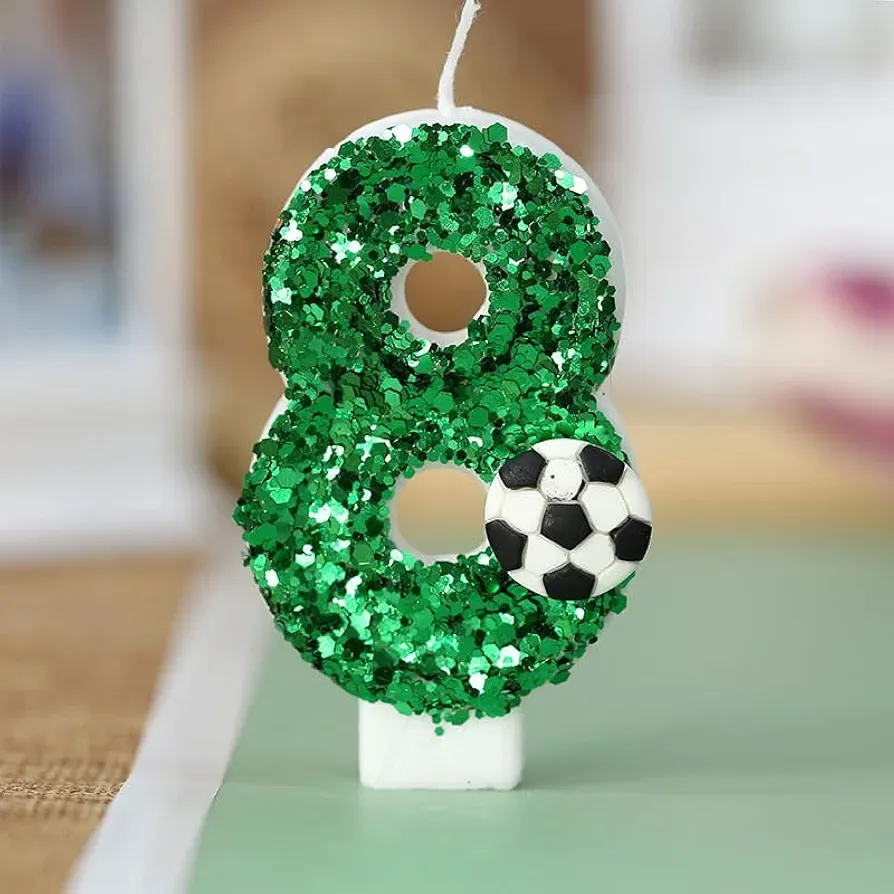 Glitter Green Soccer Number Candle (Number-8)