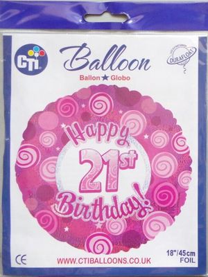 "21st Happy Birthday" Pink Foil Balloon