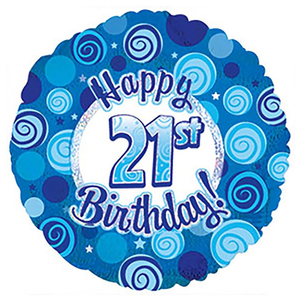 &quot;21st Happy Birthday&quot; Blue Foil Balloon