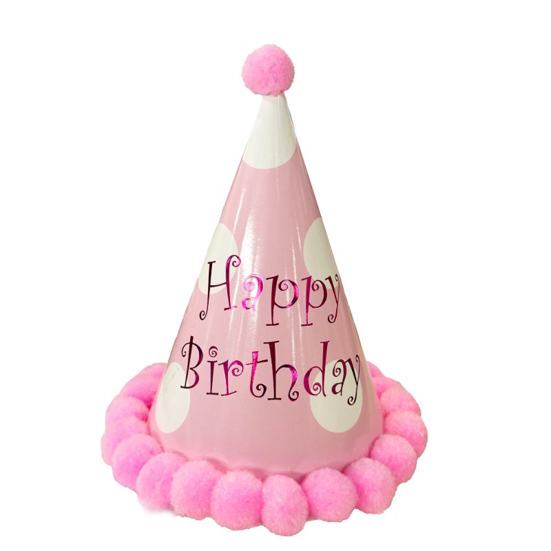 Pom Pom Hat Happy Birthday - Pink