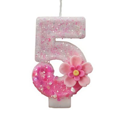 Pink Flower Number Candle (Number-5)
