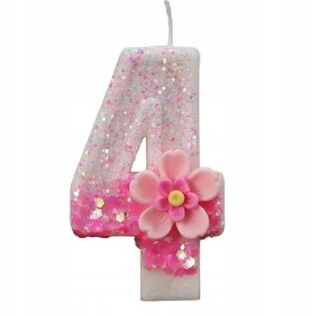 Pink Flower Number Candle (Number-4)