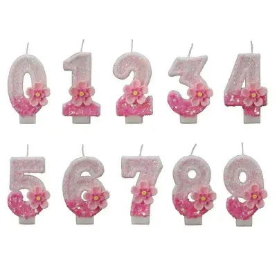 Pink Flower Number Candle (Number 0-9)