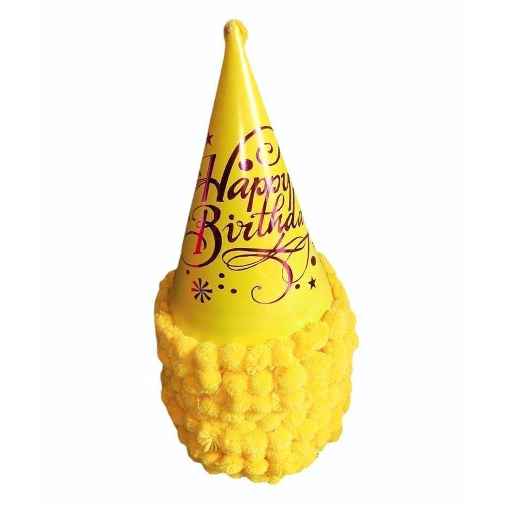 Pom Pom Hat Happy Birthday - Yellow