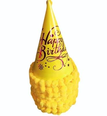 Yellow Pom Pom Happy Birthday Hat