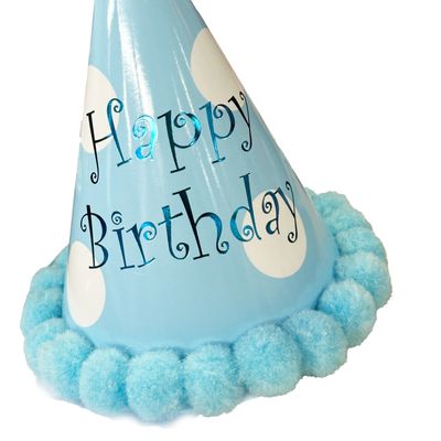 Pom Pom Hat Happy Birthday - Blue