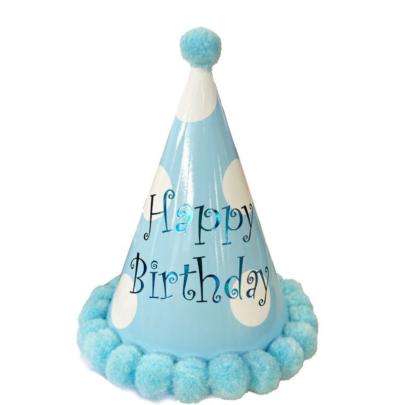 Pom Pom Hat Happy Birthday - Blue