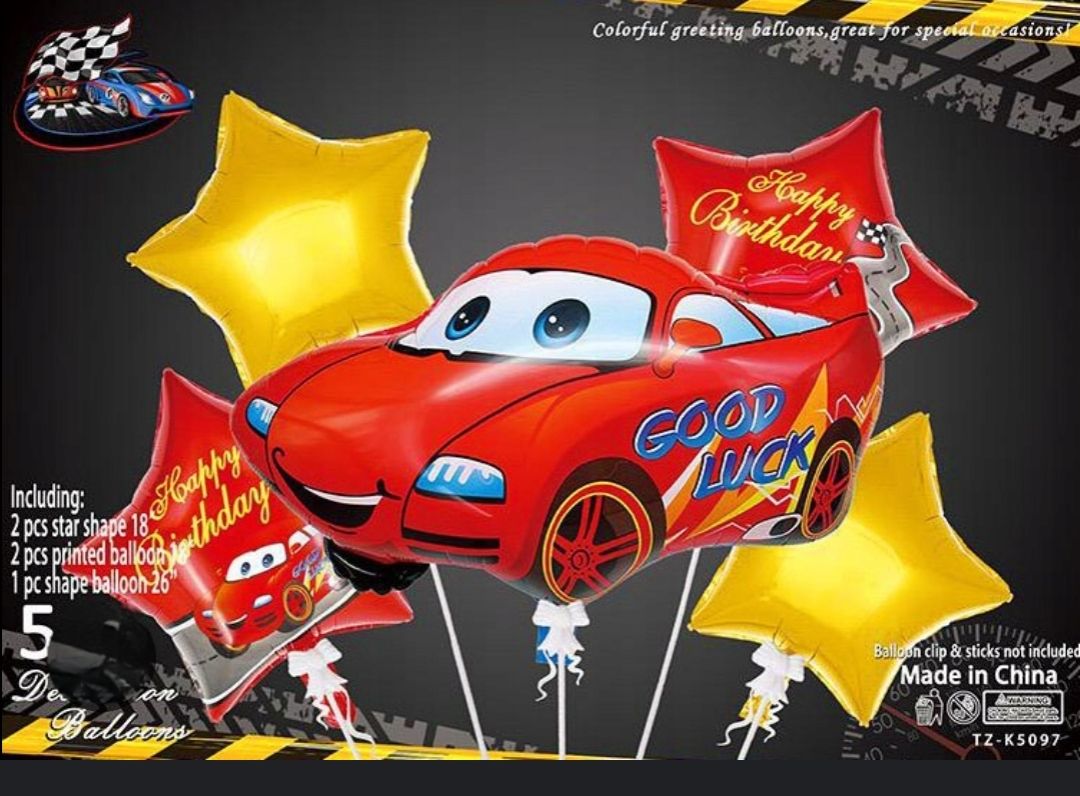 Cars &quot;Good Luck&quot; Themed Foil Balloon - 5pc Set