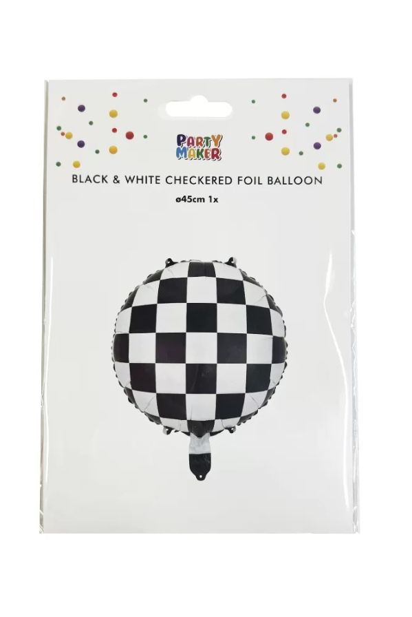 Black &amp; White Checkered Foil Balloon