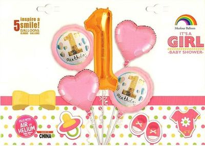 First Baby Girl Birthday Balloon- 5pc Set