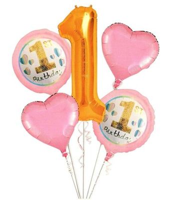 First Baby Girl Birthday Balloon- 5pc Set