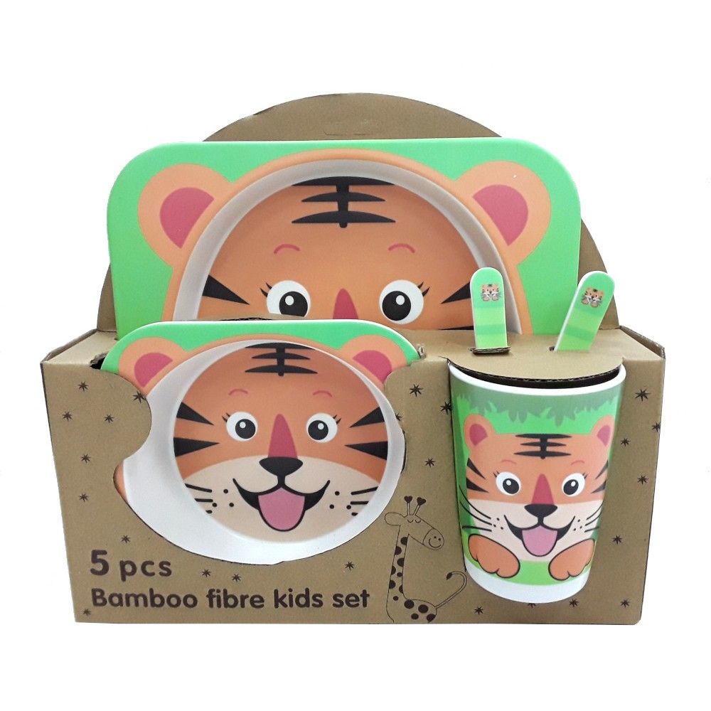 5-piece bamboo fiber kids&#39; dinnerware set-Tiger