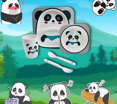 5-piece bamboo fibre kid's dinnerware set- Panda