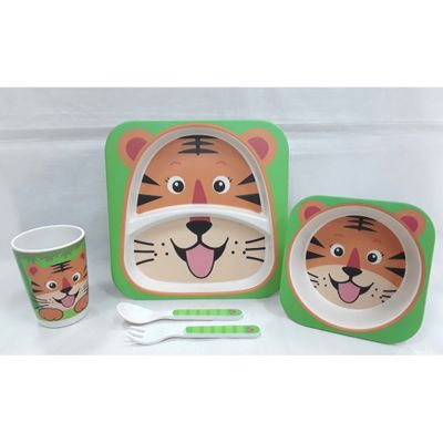 5-piece bamboo fiber kids' dinnerware set-Tiger