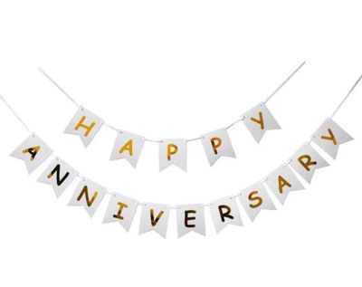 Happy Anniversary Banner - White
