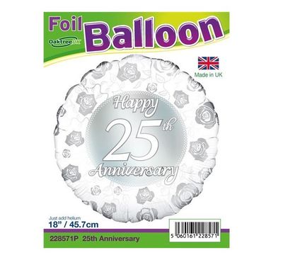 Happy 25th Anniversary" foil balloon