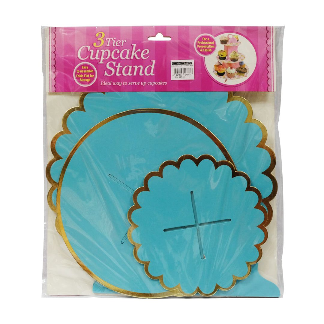 3 Tier Cupcake Stand Plain Blue