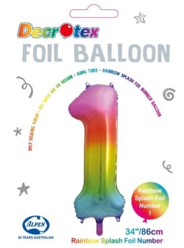 34&quot; Rainbow Splash Number 1 Foil Balloon