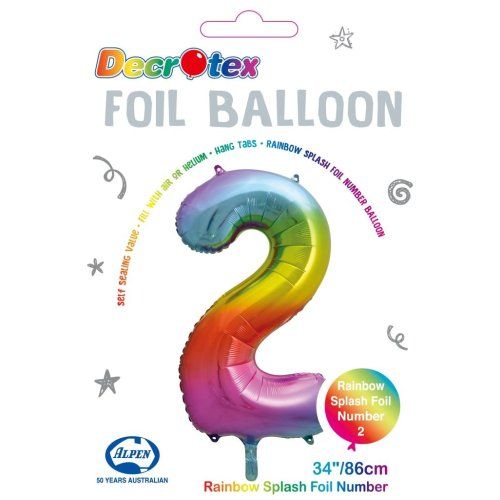 34&quot; Rainbow Splash Number 2 Foil Balloon