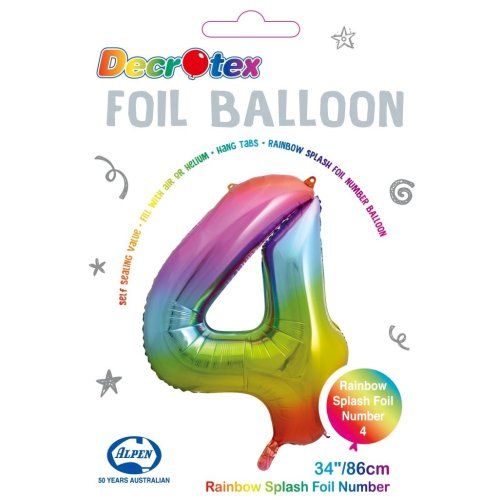 34&quot; Rainbow Splash Number 4 Foil Balloon