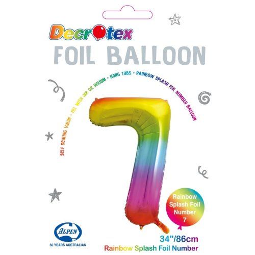 34&quot; Rainbow Splash Number 7 Foil Balloon