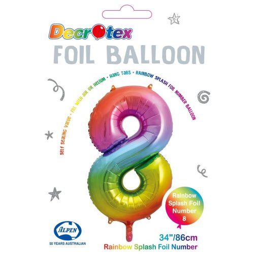 34&quot; Rainbow Splash Number 8 Foil Balloon