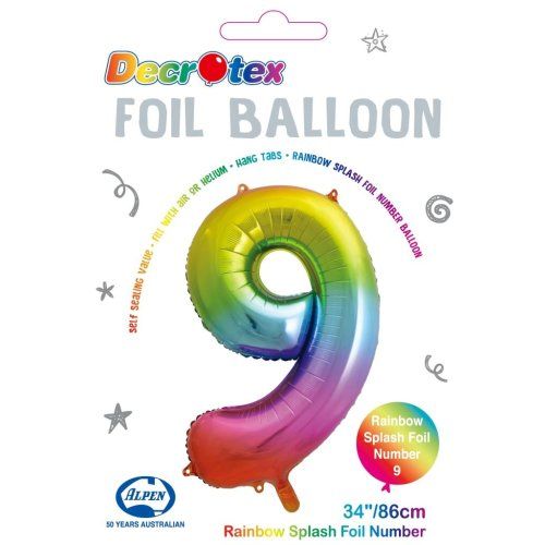 34&quot; Rainbow Splash Number 9 Foil Balloon