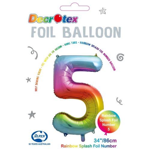 34&quot; Rainbow Splash Number 5 Foil Balloon
