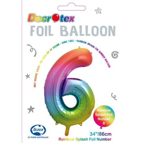 34&quot; Rainbow Splash Number 6 Foil Balloon