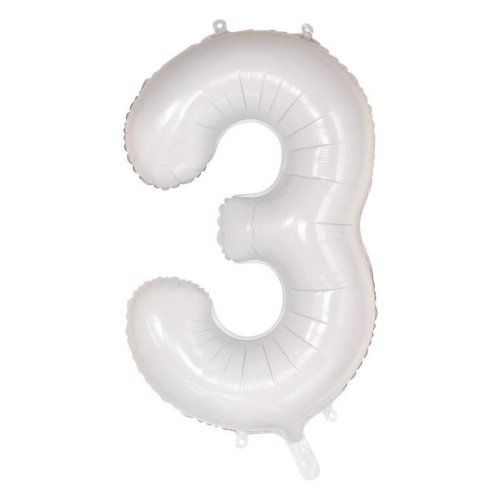 34&quot; White Number 3 Foil Balloon
