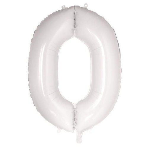 34&quot; White Number 0 Foil Balloon