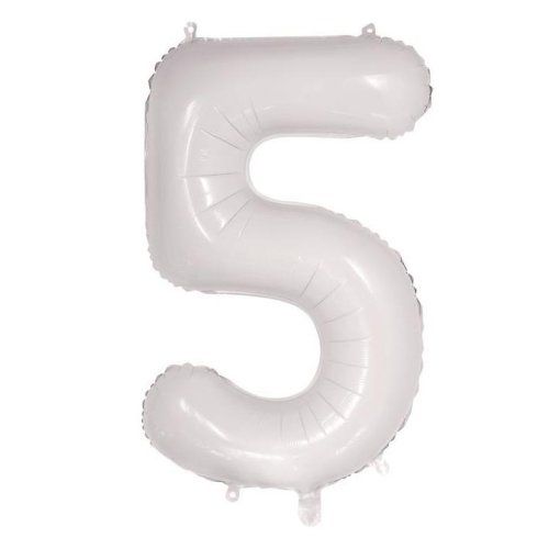 34&quot; White Number 5 Foil Balloon