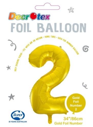 34&quot; Gold Number 2 Foil Balloon