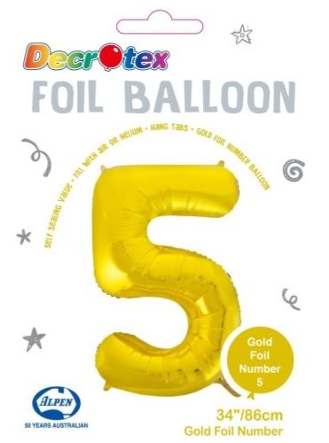 34&quot; Gold Number 5 Foil Balloon