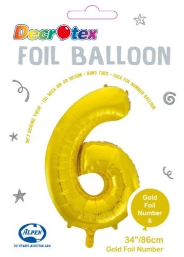 34&quot; Gold Number 6 Foil Balloon