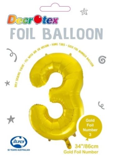 34&quot; Gold Number 3 Foil Balloon