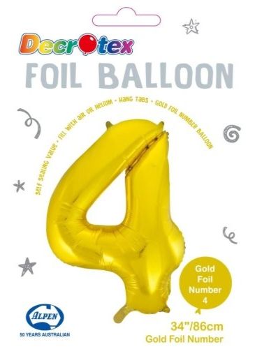 34&quot; Gold Number 4 Foil Balloon