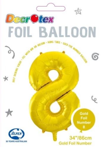 34&quot; Gold Number 8 Foil Balloon