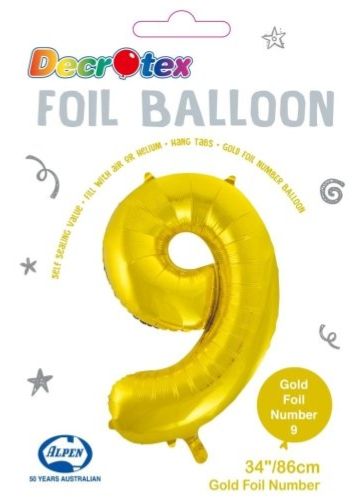 34&quot; Gold Number 9 Foil Balloon