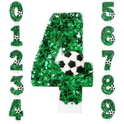 Green Glitter Soccer Number Candle (Number 0-9)