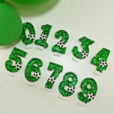Green Glitter Soccer Number Candle (Number 0-9)