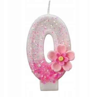 Pink Flower Number Candle (Number 0-9)