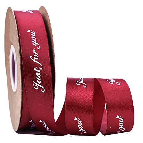 &quot;JUST FOR YOU” Printed Polyester Ribbon – Wine Red