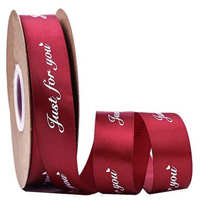 &quot;JUST FOR YOU” Printed Polyester Ribbon – Wine Red