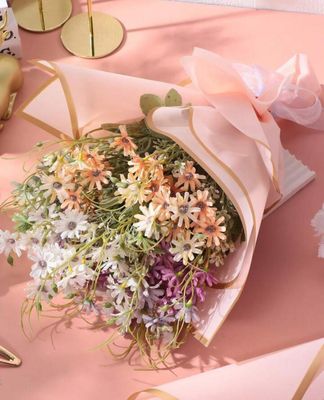Flower Wrapping Paper with Golden Edge – Transparent Pink