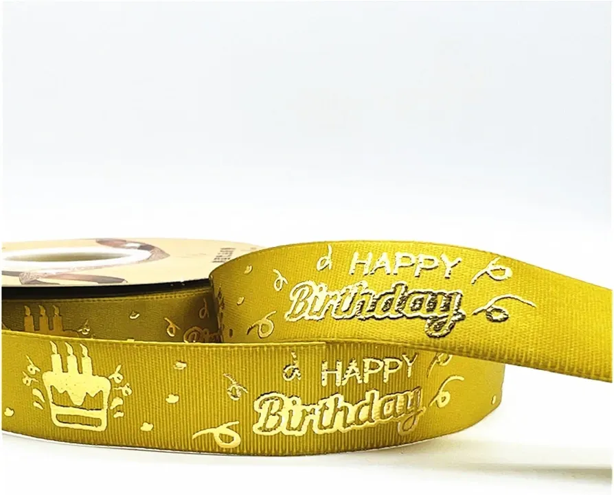 &quot;Happy Birthday” Printed Polyester Ribbon – Golden