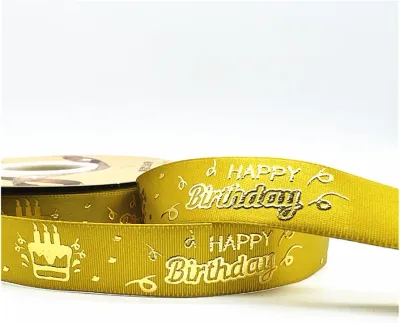 &quot;Happy Birthday” Printed Polyester Ribbon – Golden